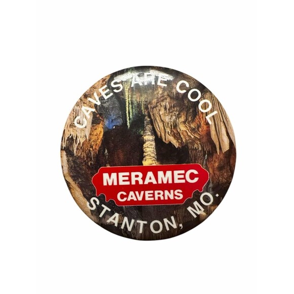 Vintage 1990s Meramec Caverns "Caves Are Cool" Stanton, MO Pinback Button - Rare - Picture 1 of 2
